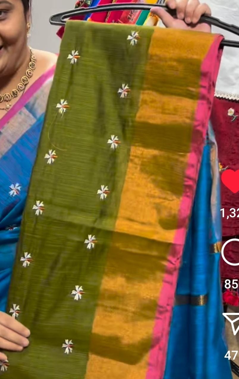 Prajakta flower embroidery with Jari Kath Saree